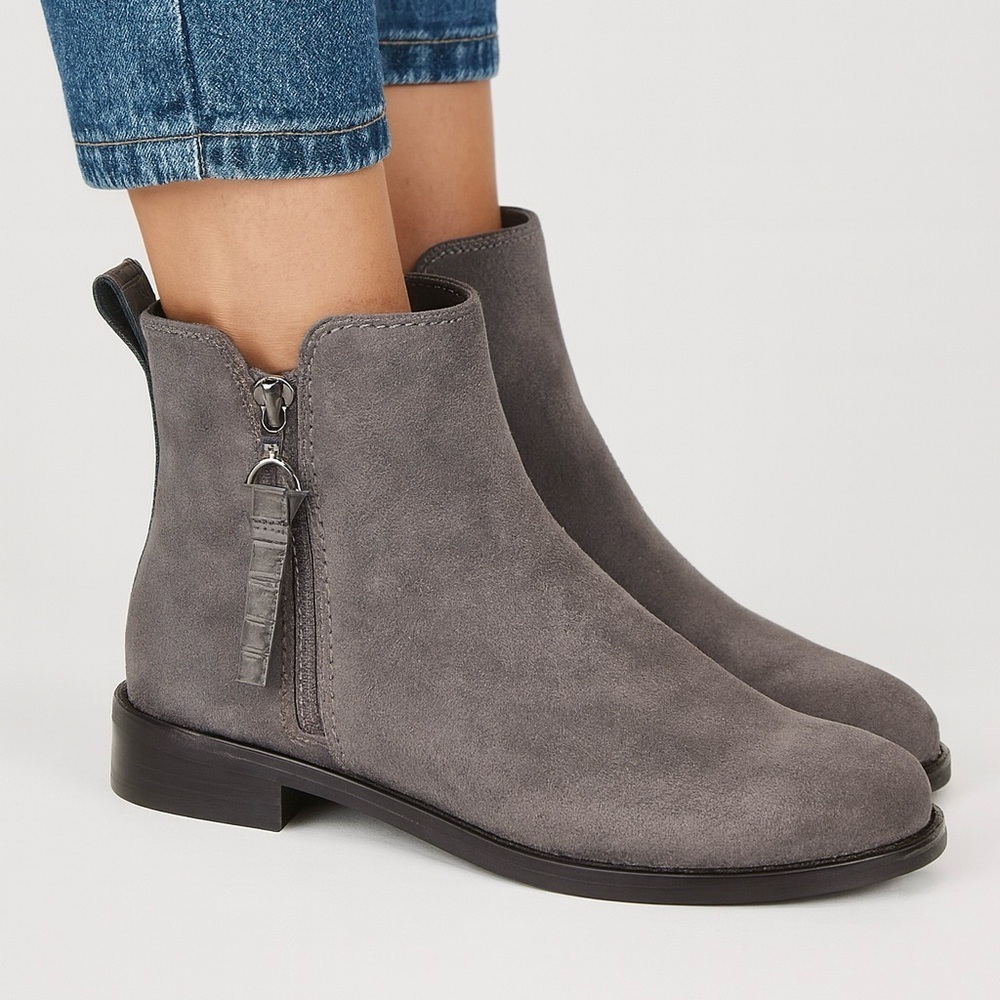 🆕 Blondo Grey Suede Ankle Boots Short Waterproof Booties Flex Tread H1” Grey 8.5